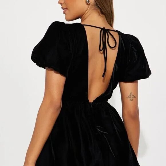 Fashion Nova Always Bubble Velvet Micro Mini Dress - Black Size S - Picture 2 of 9